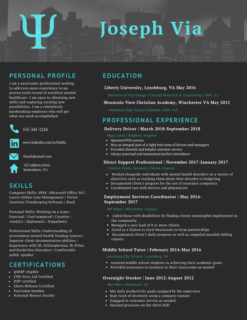 Joseph's colorful design resume
